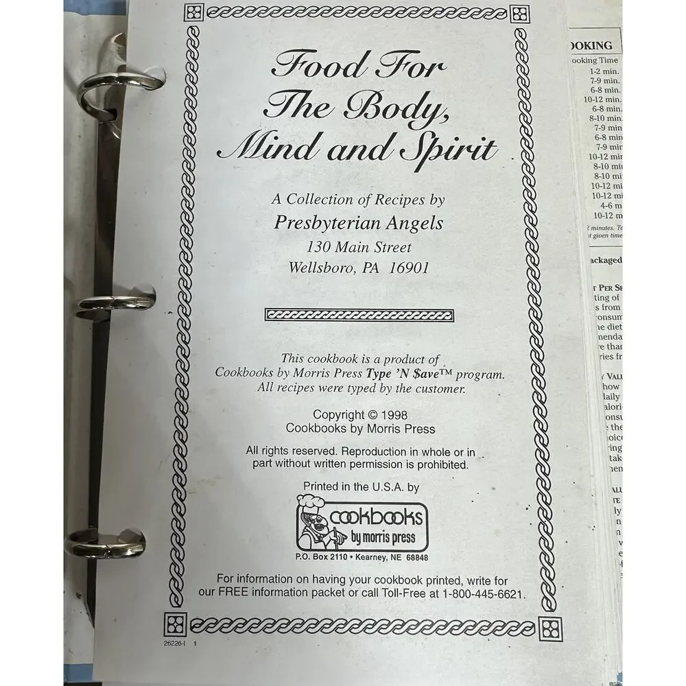 Vtg Church‎ Cookbook Food For the Body Mind & Spirit Presbyterian Wellsboro PA